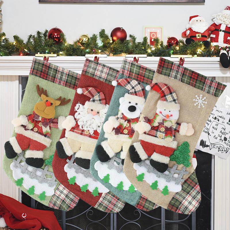 

Christmas Gift Socks Santa Claus Stockings Xmas Tree Hanging Decor New Year Christmas Candy Bag Home Fireplace Ornaments Navidad