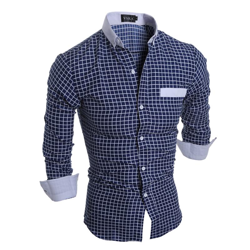 

Camisa masculina 2020 Men'S Fashion Men Shirt Fashion Printing Slim Lattice Long-Sleeve Shirt Camisa Masculina XXL, White