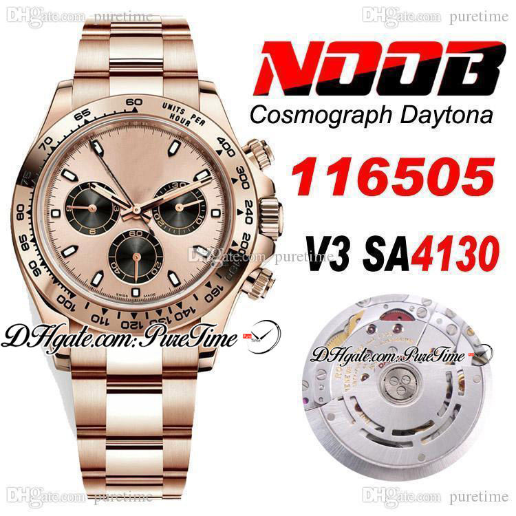 

N V3 SA4130 Automatic Chronograph Mens Watch RG/ Black Dial 18K Rose Gold 904L Steel Bracelet 2020 Best Edition 116505 PTRX Puretime c3, Slivery;brown