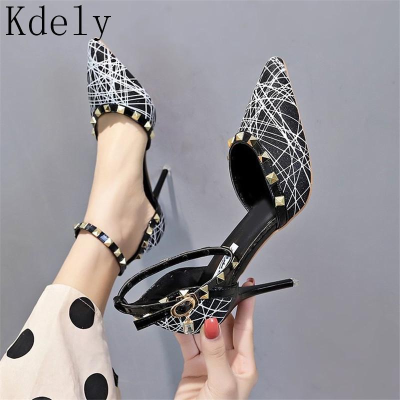 

Women High Heels Plus Size 34-39 Pumps Ankle Strap rivets Shoes Female Piece Sexy Party Wedding Pointed Toe shoes, Black