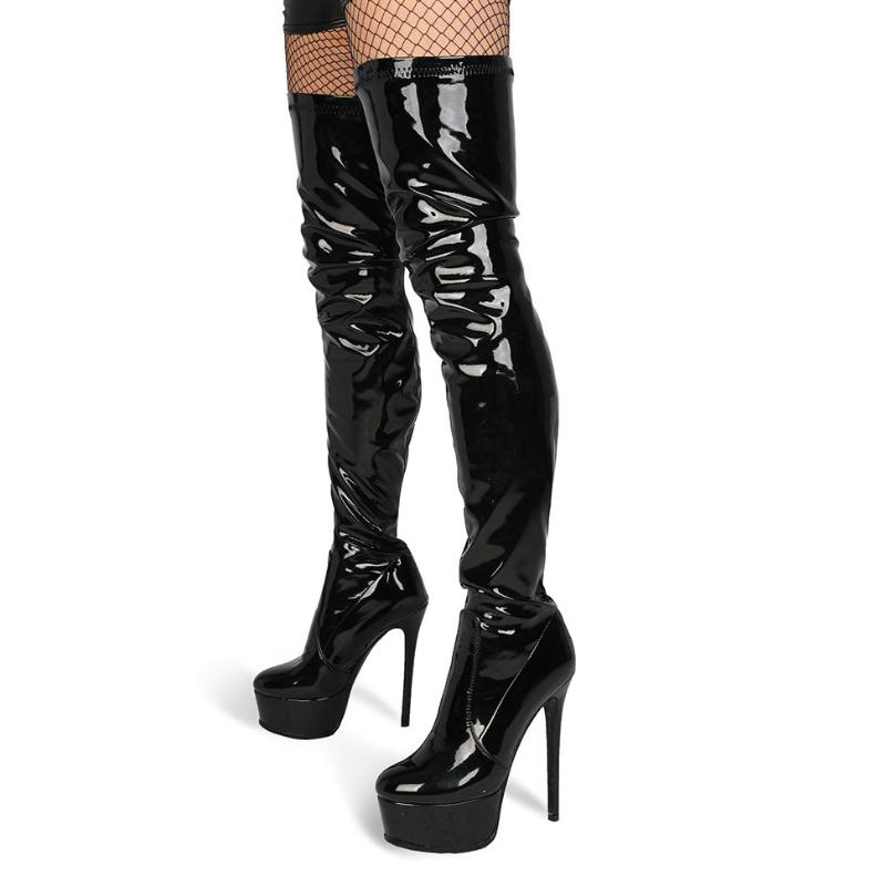 

2021 New Autumn Winter Platform Over The Knee Boots 15CM Sexy Super High Heel Nightclub Boots Fashion Round Toe Lady Shoes, Black