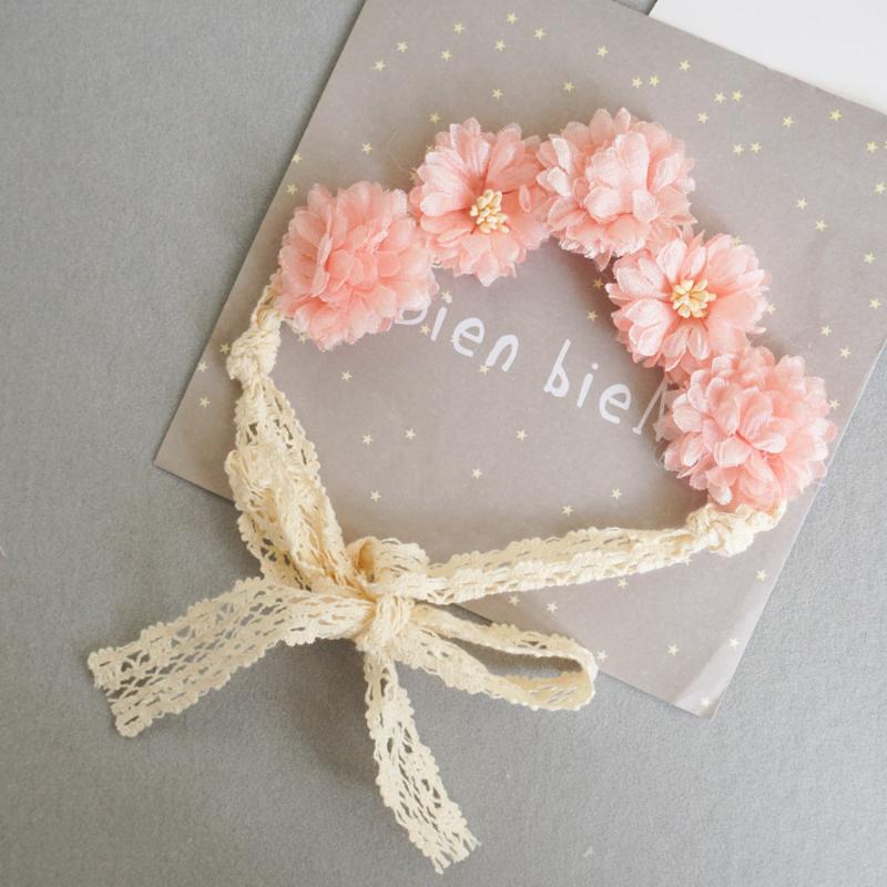 

Newborn photography props baby girl handmade flower headband elastic lace ribbon hair band creative party decorative headdress1