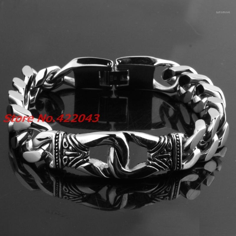 

78g Stainless Steel Silver color Bling Polished Men's Bangle Extrude Vintage Stripe Cuban Link Punk Bracelet 8.46" * 15mm1