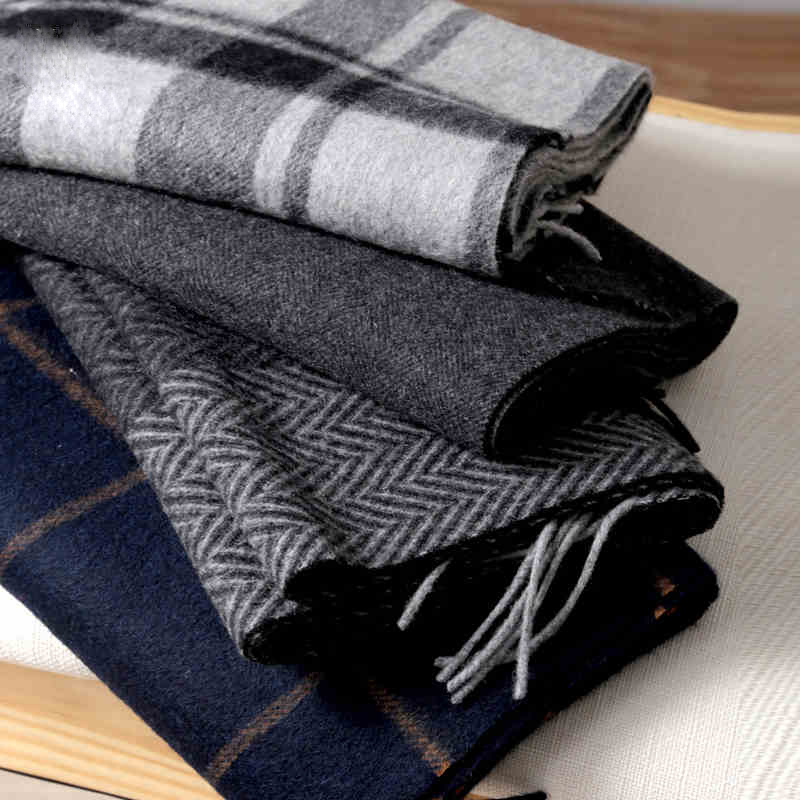 

Male solid band chess classic warm luxury wool scarf long soft cashmere scarves for man accessories winter