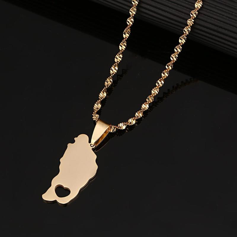 

Stainless Steel Dominica Map Charm Pendant Necklaces Gold Color Dominicans Heart Jewelry Gifts