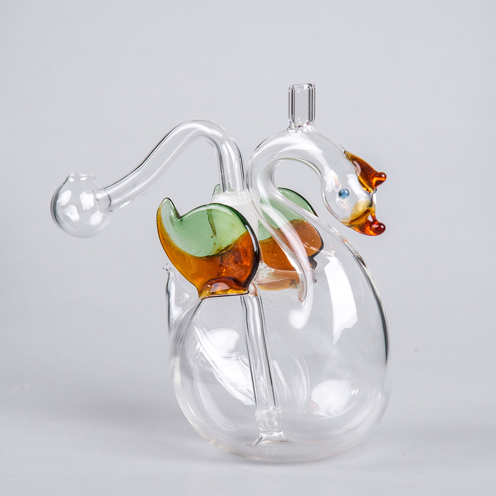

10CM Glass Dab Rigs Multifounction Oil Burner Mini Glass Hookah Smoking Pipe Bong with Cigeratte Holder Hand Craft Art Hookah Swan FY2314