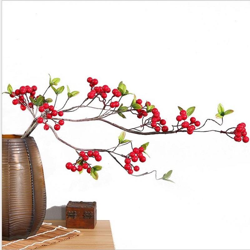 

Artificial Pomegranate Branch Fake Foam Flowers Fruit Berries Red Cherry Bouquet Simulation Plant Home Party Decoration 100cm, Green