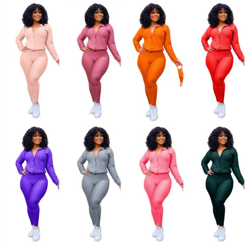 

Women Two Piece Outfits Designer Tracksuits New Autumn Winter Sport Suits Stand Collar Zipper Sweater Yoga Pants With Mask Sportwear T0113, Orange 2