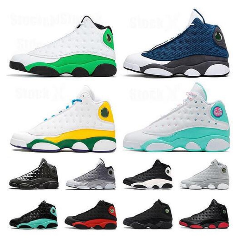 

13 Lucky Green Men Basketball Shoes White Black 3M Reflective 13s Shoe Basketball Shoes Size 7-13, Color 16