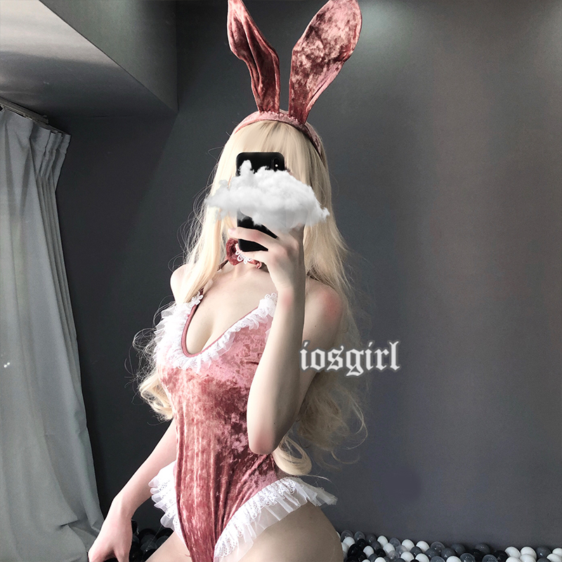 

Playful adult female rabbit cosplay attire sexy party lingerie fantasy babydoll overalls, Brown