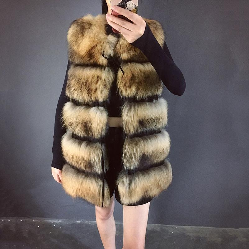 

rf0002w Real Fur Waistcoat Women Natural Raccoon Fur Vest Striped, Black