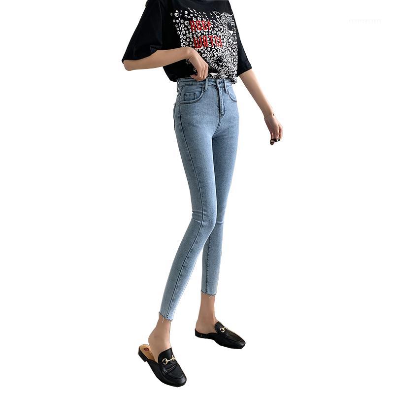 

Classical blue jeans for girls cotton elasitc high waist slim fit design cropped jeans1