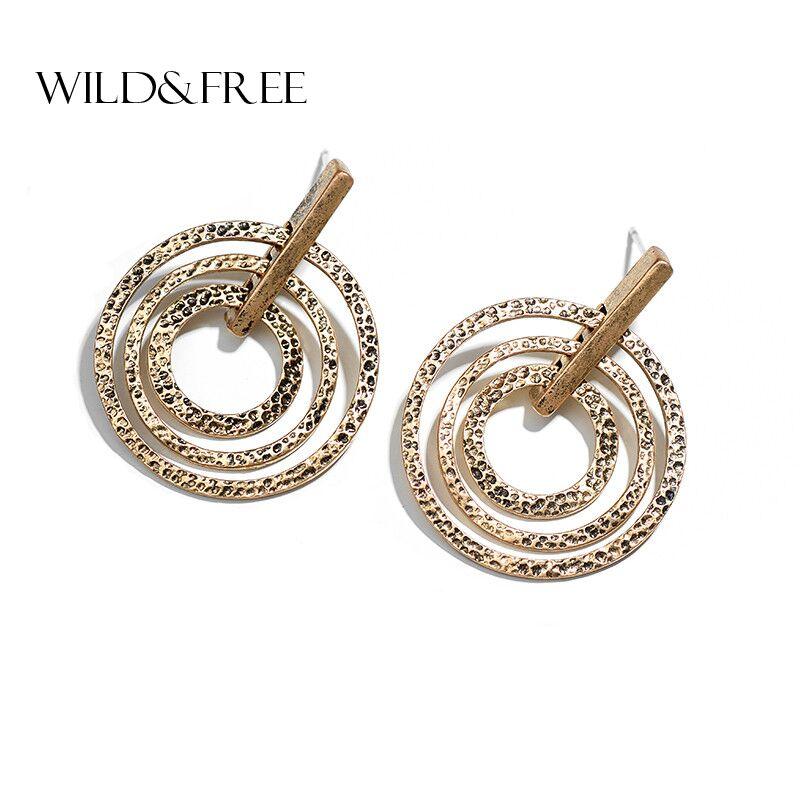 

Bohemian Big Earrings For Women Vintage 2 Colors Metal Hollow Round Dangle Drop Earrings Statement Jewelry Brincos Pendientes