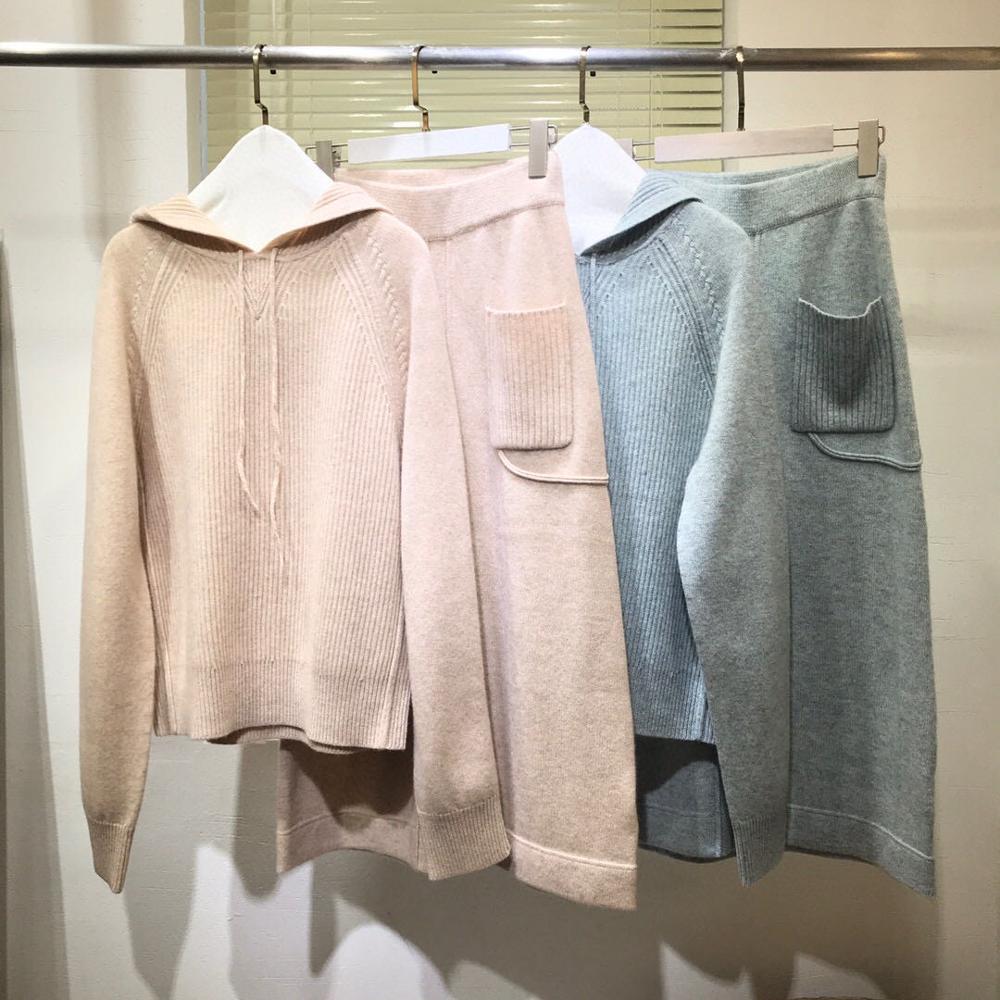 

2021 Cashmere Knitting Tender Autumn Female Winter + Midi Skirt Elastic Training Set Hka0, The photo