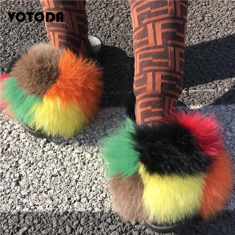 

Fashion Real Fur Fluffy Slippers Women Raccoon Fur Plush Sandals Furry Mixed Colours Slides Ladies Cute Flat Indoor Shoes1, Blue