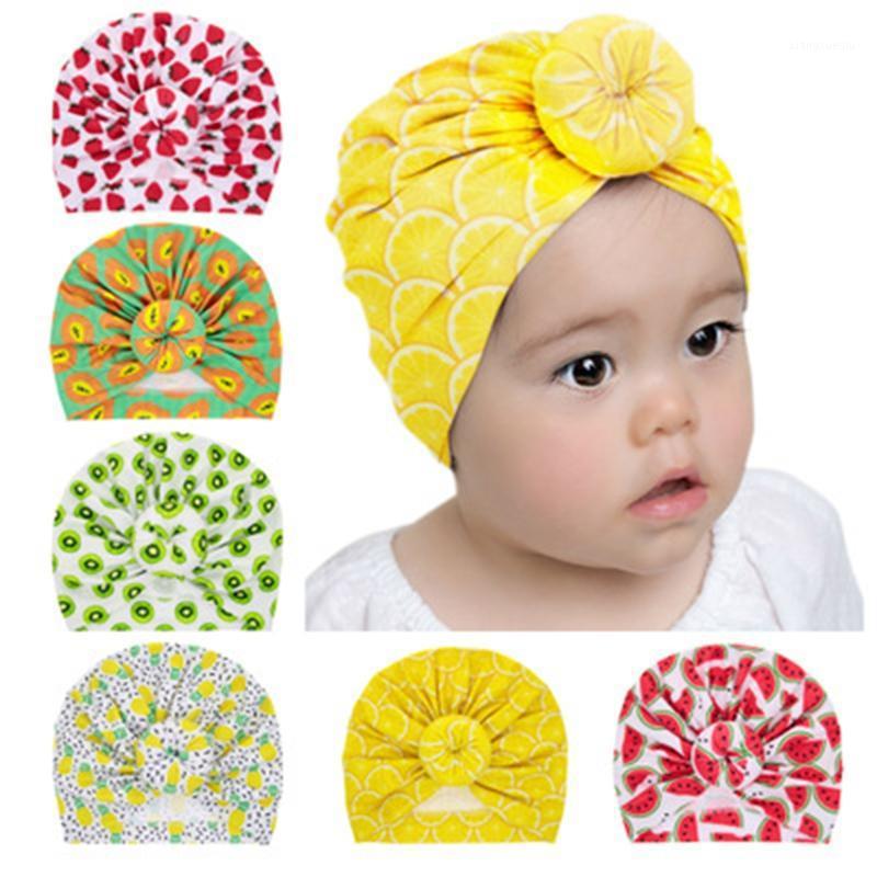 

Infant Baby Turban Hats, Cute Cartoon Fruit Print Bun Knot Beanie Caps for Boys Girls1