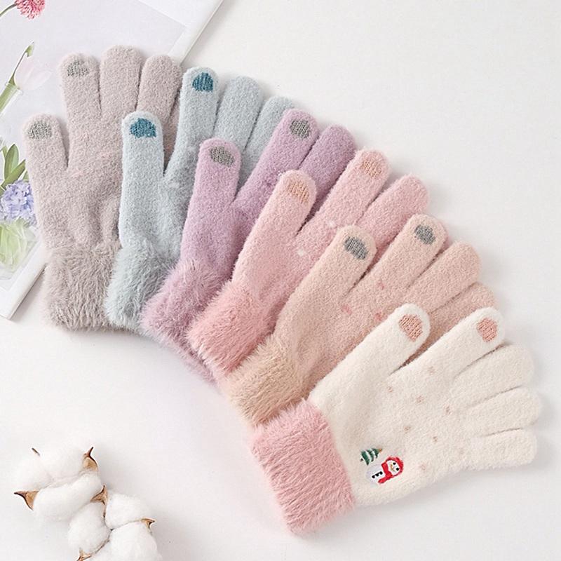 

2020 Winter Christmas New Knitted Gloves Ladies Thickened Warmth Imitation Mink Wool Touch Screen Gloves