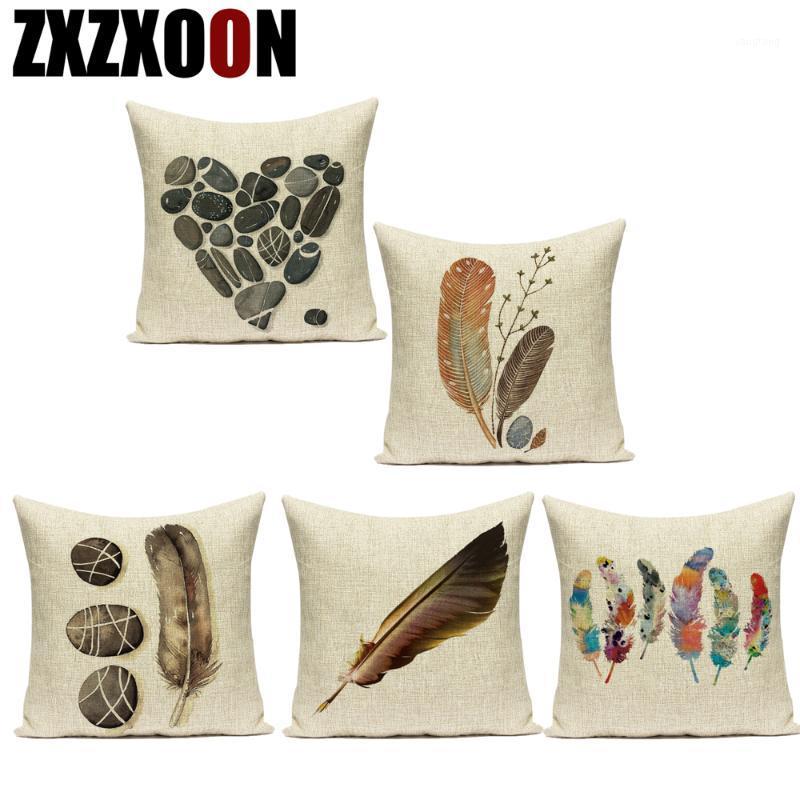 

Modern Home Decor Cotton Linen Decorative Pillows Case Feather Stone Sofa Cushion Cover for Living Room Decoration Pillowcase1