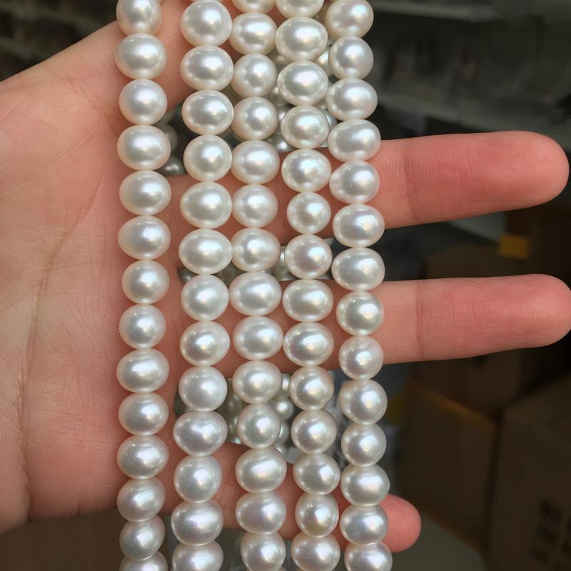 

Freshwater Pearl necklace Oval shape with Size 8-9mm loose pearl strands for DIY jewelry
