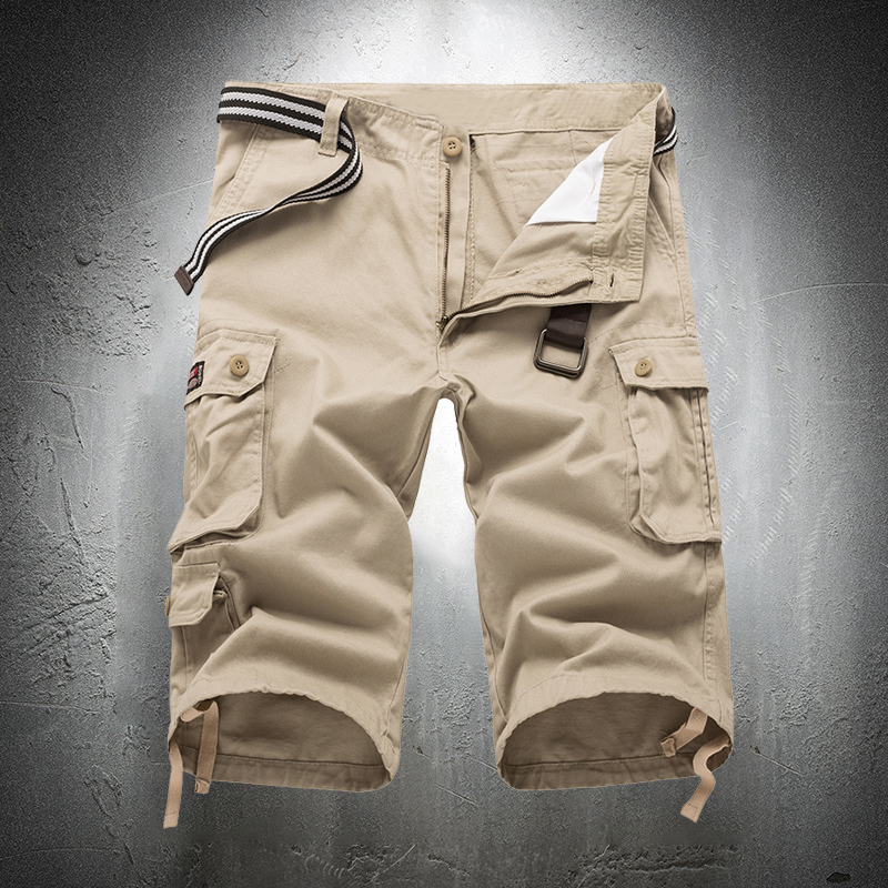 

2021 New Mens Cotton Knee Length Trousers Fashion Cargo Work Pants Summer Plus Size Outdoor Shorts Men LUF6, Coffee