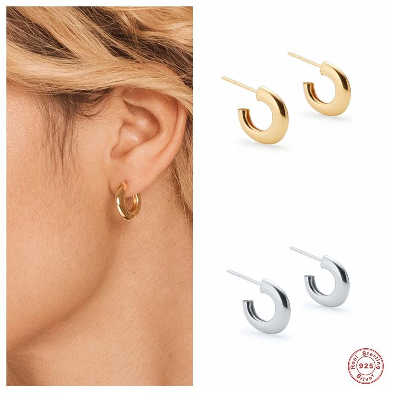 

Hoop & Huggie Aide 925 Sterling Silver Fashion Opening Tube Earrings For Women Small C Shape Loop Circle Earring Fine Jewelry Gifts