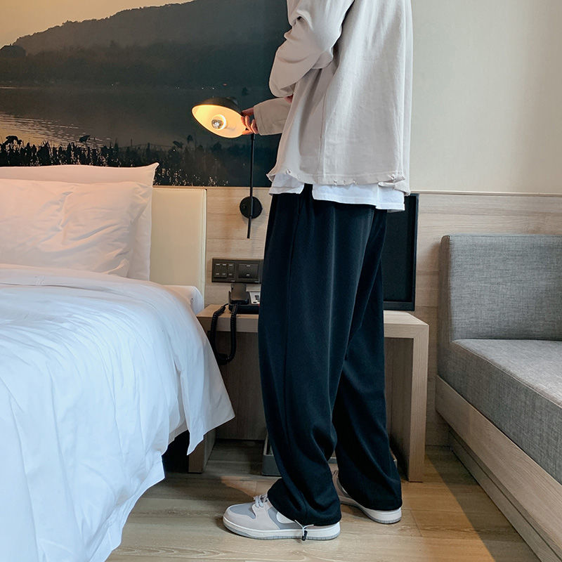 

Breeches New 2021 Spring Released in a Straight Line Baggy Sports Pants Campus Youth Male Clothes KNEJ, Black