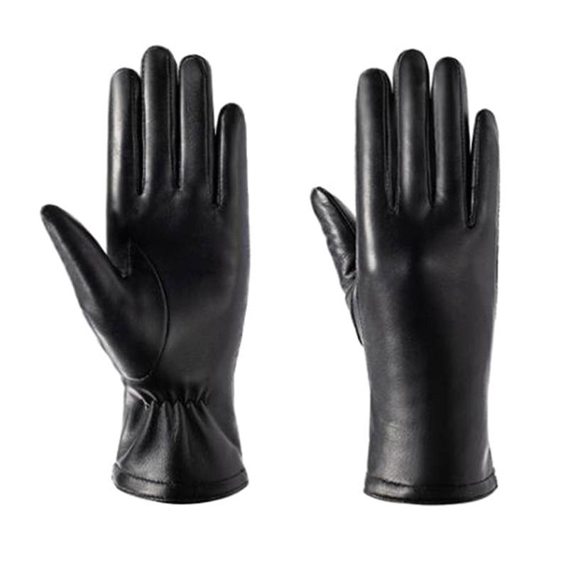 

High Quality Leather Female Fashion Winter Plus Velvet Warm Black Glove Women Driving Touch Phone Screen Glove Mittens