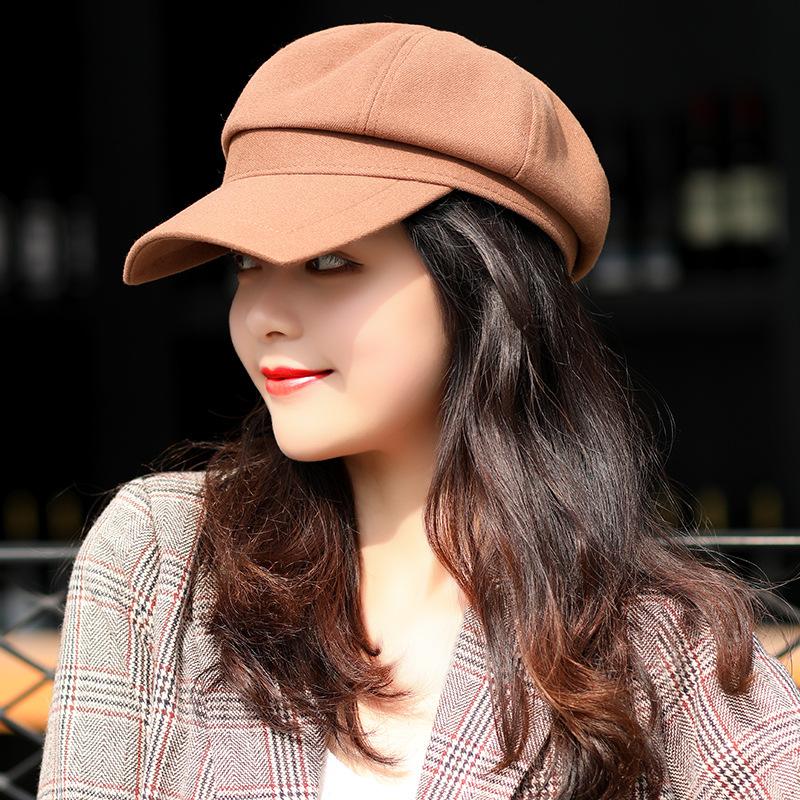 

Women beret hat keep warm in autumn and winter solid color duck tongue octagonal cap British retro fashion wild navy hat