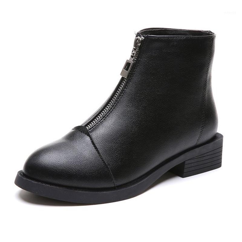 

Ankle Boots For Women Warm Plush Winter Snow Boots Female Flock Leather Shoes Ladies Square Low Heels Flats Zipper Botas1, Black 1