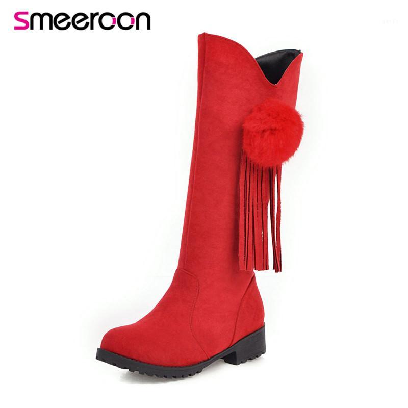 

Smeeroon 2020 winter autumn sexy lady knee high boots round toe party shoes fashion women's boots fringe female wholesale1, Black