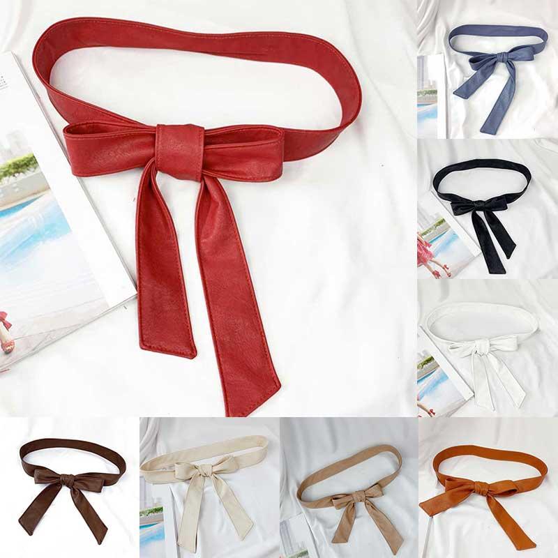 

Women Long Strip Belts Lace-Up Bowknot Pu Leather Female Belts Tie Cummerbund Casual Dress Belt Wedding Mujer pasek damski, White