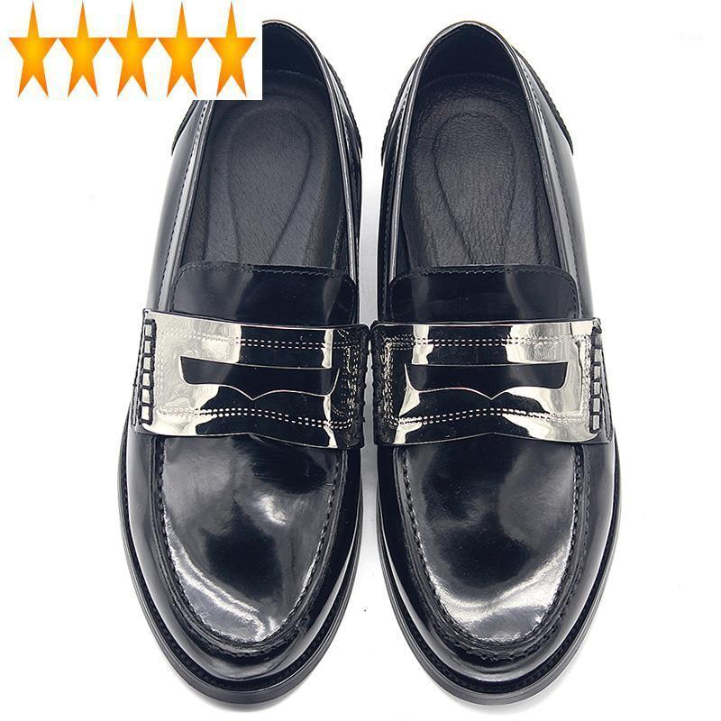

Round Mocassin Homme Metal Decoration Toe Shallow Slip-On Formal Shoes Men Luxury Italian Genuine Leather Party Dress Shoe Black1, Black