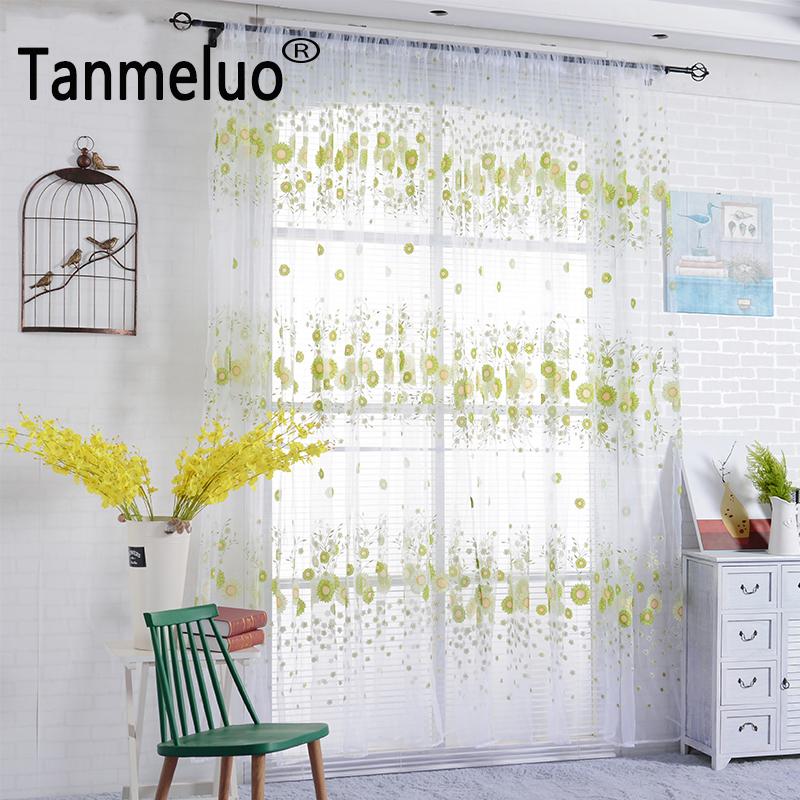 

Finished sunflower tulle for window curtain voile sheer curtains for living room bedroom window screening drapes blinds 2020 new, Green