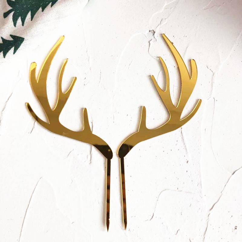 

2pcs Merry Christmas Acrylic Cake Topper Pink Gold Deer Elk Antlers Acrylic Cupcake Topper For Party Cake Decorations Xmas 2020