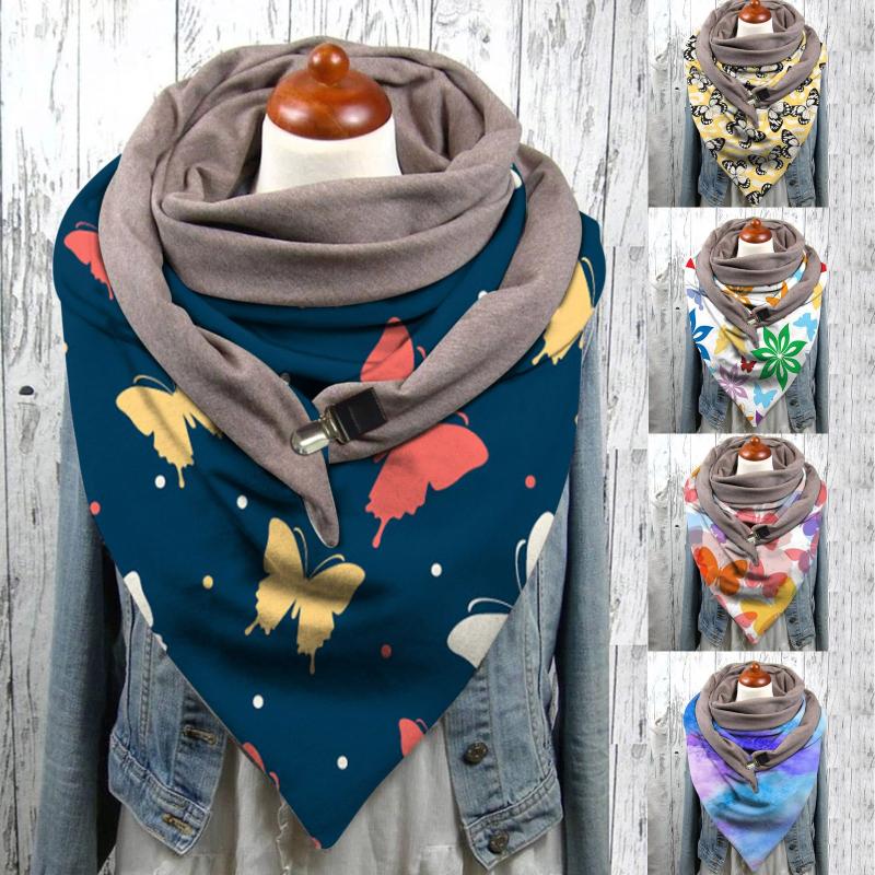 

Fashion Women Butterfly Printing Button Soft Wrap Casual Warm Scarves Shawls 1
