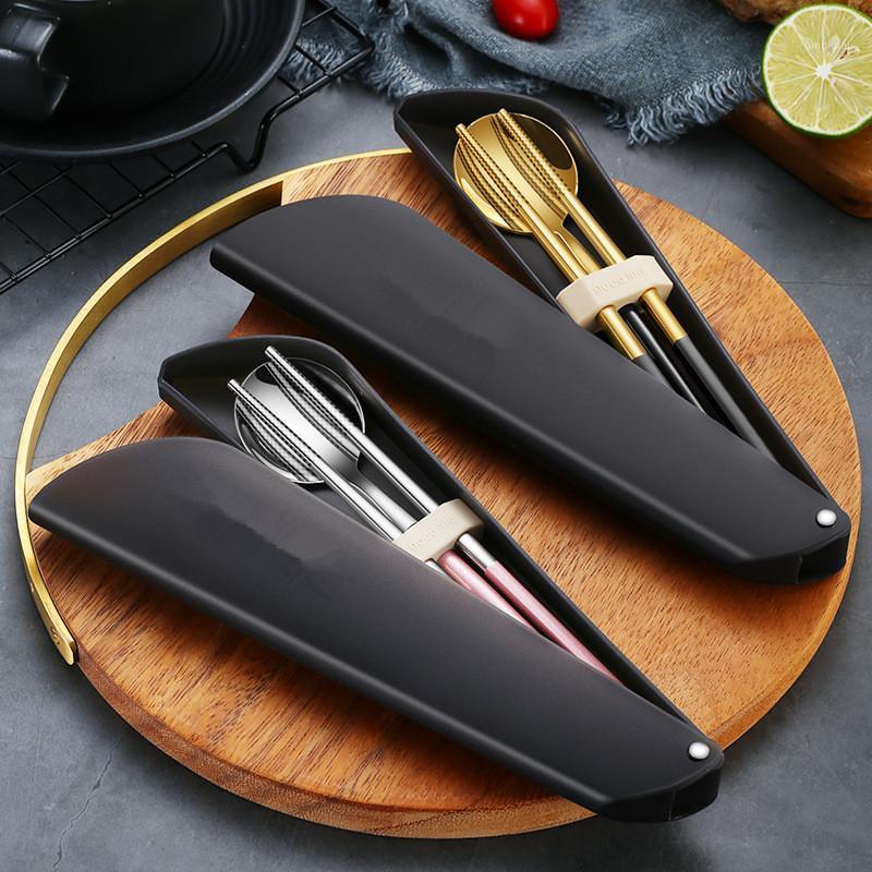 

2 pcs Stainless steel travel camping spoon chopsticks Portable suit, reusable metal tableware Gift Boxes set free shipping1