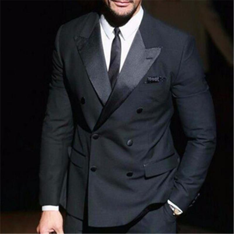 

Groom Tuxedos Charcoal Wedding Suit For Men Double Breasted Mens Suits 2 Pieces(Jacket+Pants+Tie) Peaked Lapel Groomsmen 149, Black