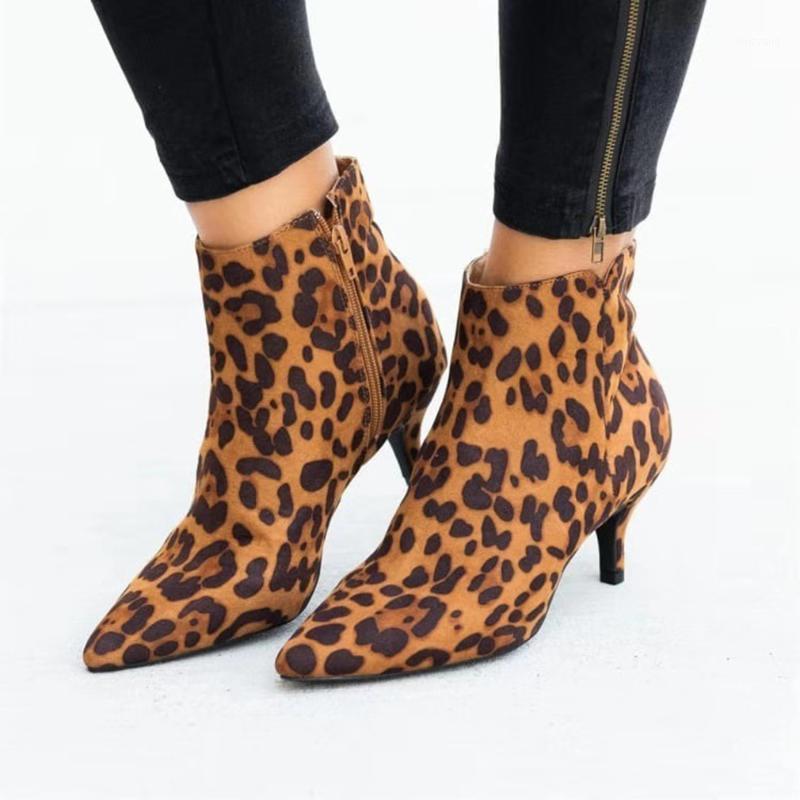 

Women Ankle Boots Spring Plus Size PU Leopard Printed Zipper Female Fashion Pointed Toe Low Thin Heels Shoes1, Black
