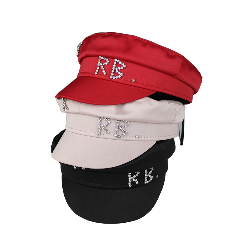 Simple Rhinestone RB Hat Women Men Street Fashion Style Newsboy Hats Black Berets Flat Top Caps Men Drop Ship Cap 201209