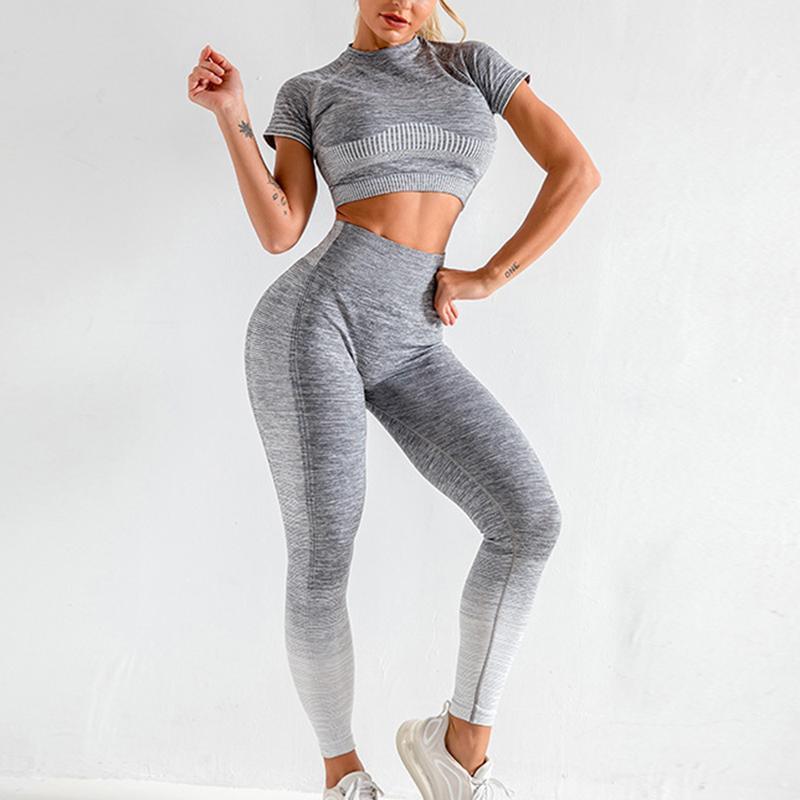 

Seamless Yoga Set Sport Outfits Women Two 2 Piece Tight Long Sleeve Crop top+Leggings Workout Gym Suit Fitness Sets1, Color 1