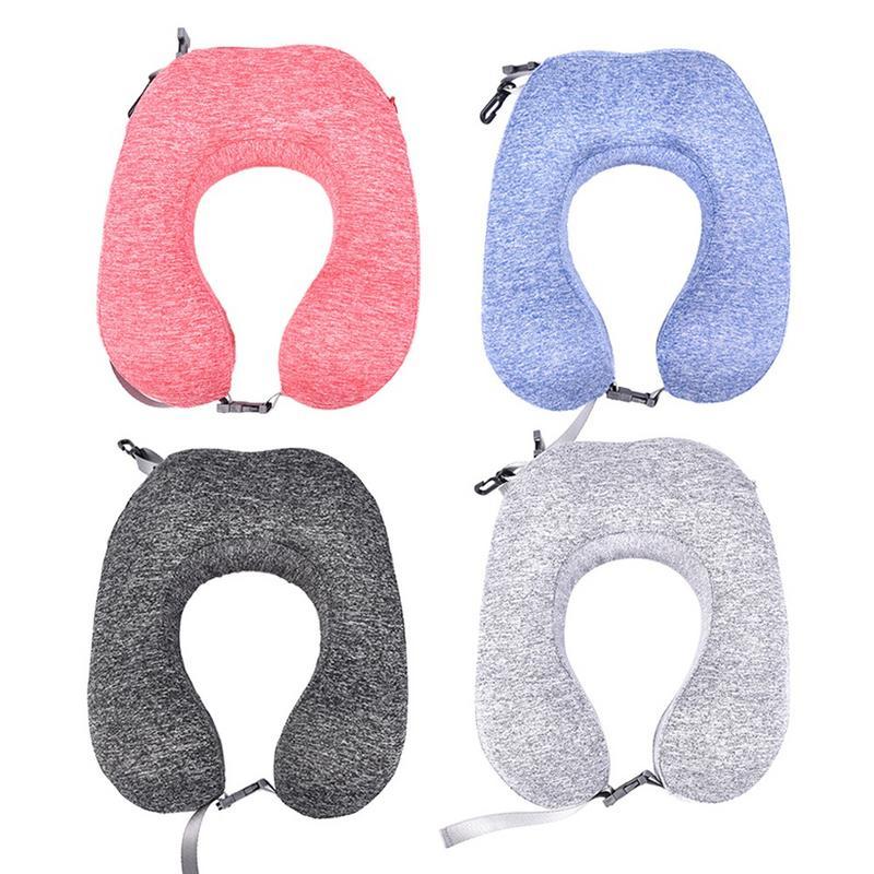 

Memory Foam U Shaped Neck Pillow Rollable Retractable Head Support Travel Washable Cover for Airplane Train Car Office Napping