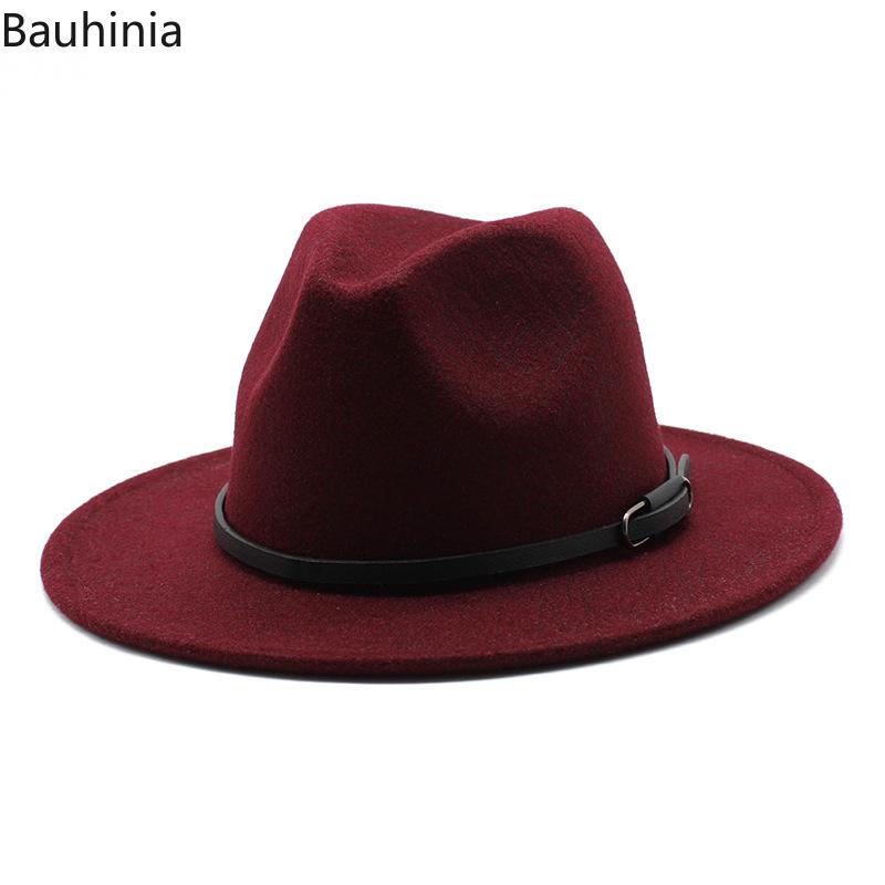 

Bauhinia Fashion Hot Selling Women Men Wide Brim Wool Felt Jazz Fedora Hats Britain Panama Style Cowboy Trilby Party Dress Cap