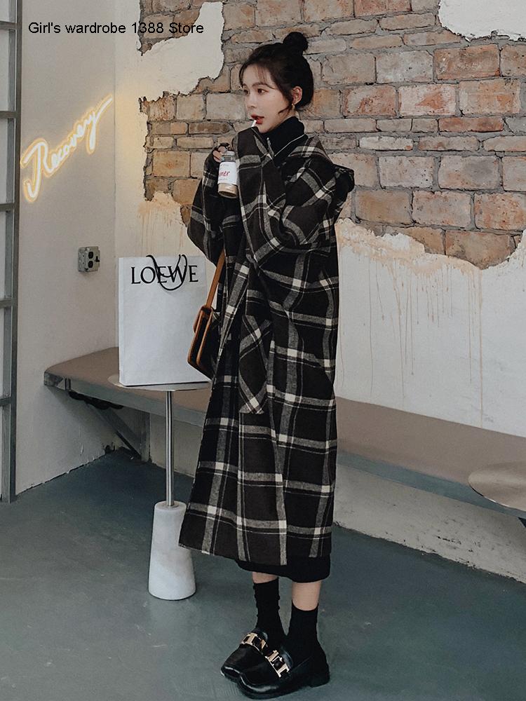 

Plaid woolen coat women' new autumn winter 2020 Korean loose medium length popular temperament woolen coat thick, Gray