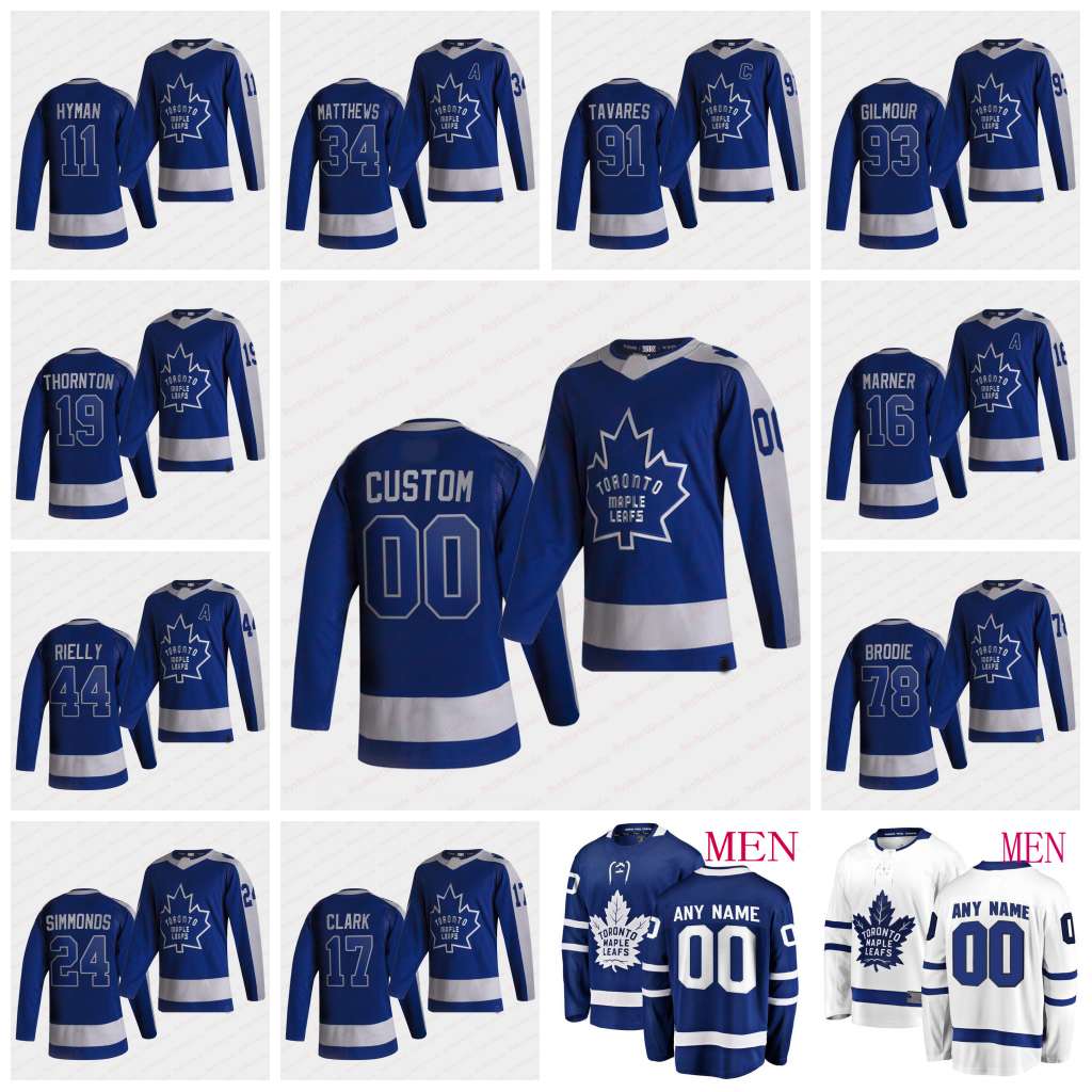 

2021 Toronto Maple Leafs Reverse Retro Hockey Wendel Clark Zach Hyman Mitchell Marner Auston Matthews William Nylander Jake Muzzin, Black;red