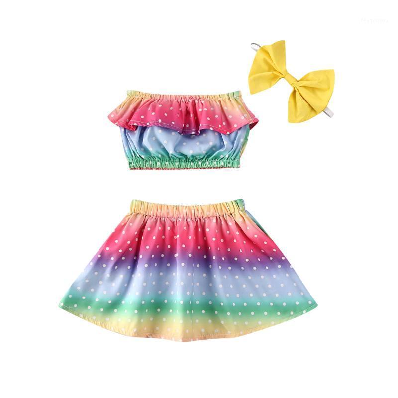 

Toddler Baby Girl Iridescent Wrapped Chest + Skirt + Headband Outfits Rainbow Colorful Clothes1, As pic