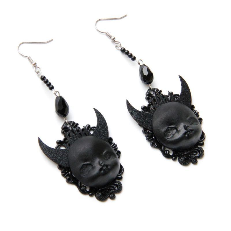 

Gothic Lolita Black Earrings Devil Death Witch Drop Earrings Halloween Jewelry