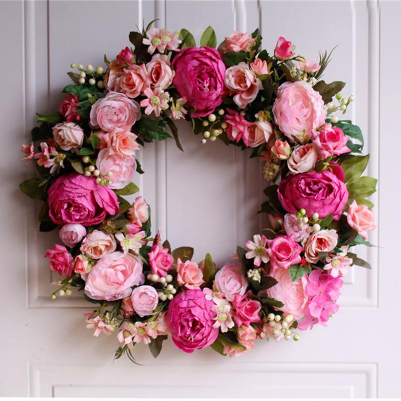 

45cm rayon rose wreath wedding Christmas party decoration fake flowers home living room hotel door wall decoration 1pc, Orange