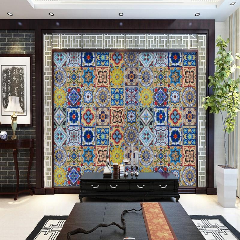 

Dropship Custom Photo Wallpaper Retro European Classical Tile Wallpaper Background Wall Custom Bedroom Restaurant Mural, As pic