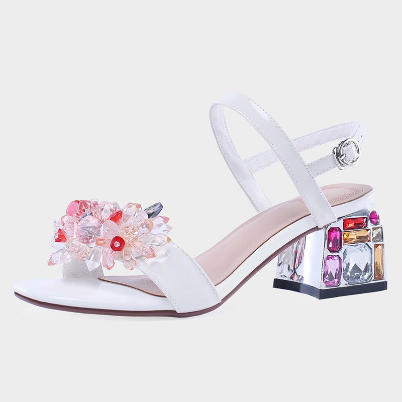 

2021 New Genuine Sandals Women's Crystal Heels High Party Wedding Shoes Strass DD5V, Red