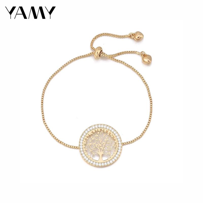

2021 New Clear Crystal Gold Charm Bracelets Bangles For Women Tree Of Life Adjustable Bracelet Jewelry Gift Bracelet Fashion